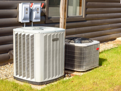 Air conditioning and heat pump units outside a La Plata home