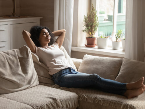 A young woman relaxing at home.